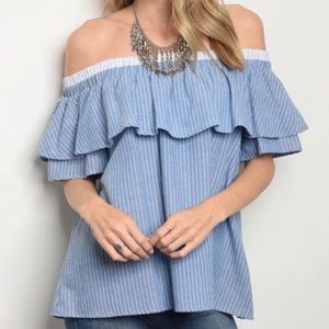 Blue & White Striped Off Shoulder Top